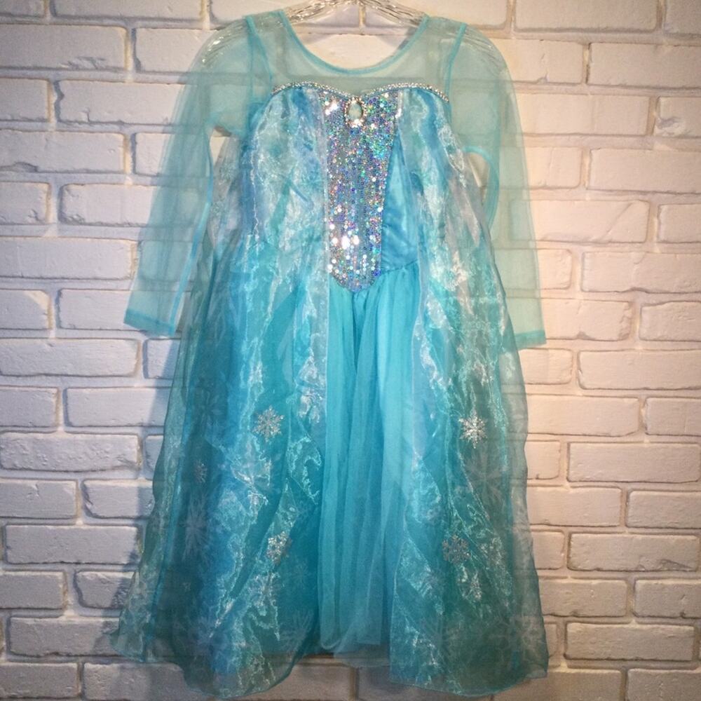 H&M Disney Frozen Elsa Costume Dress Blue Sparkle Snowflake 8/10